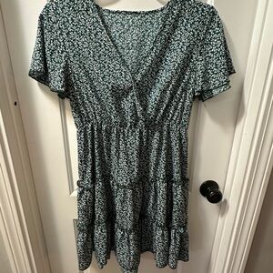 SHEIN Green Floral V-Neck Dress